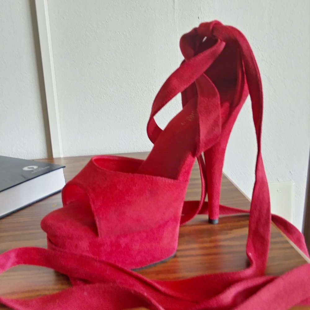 Red Pleaser strappy heels